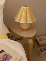 Vintage Ceramic Mushroom Table Lamp with Elegant Knife Pleat Linen Shade
