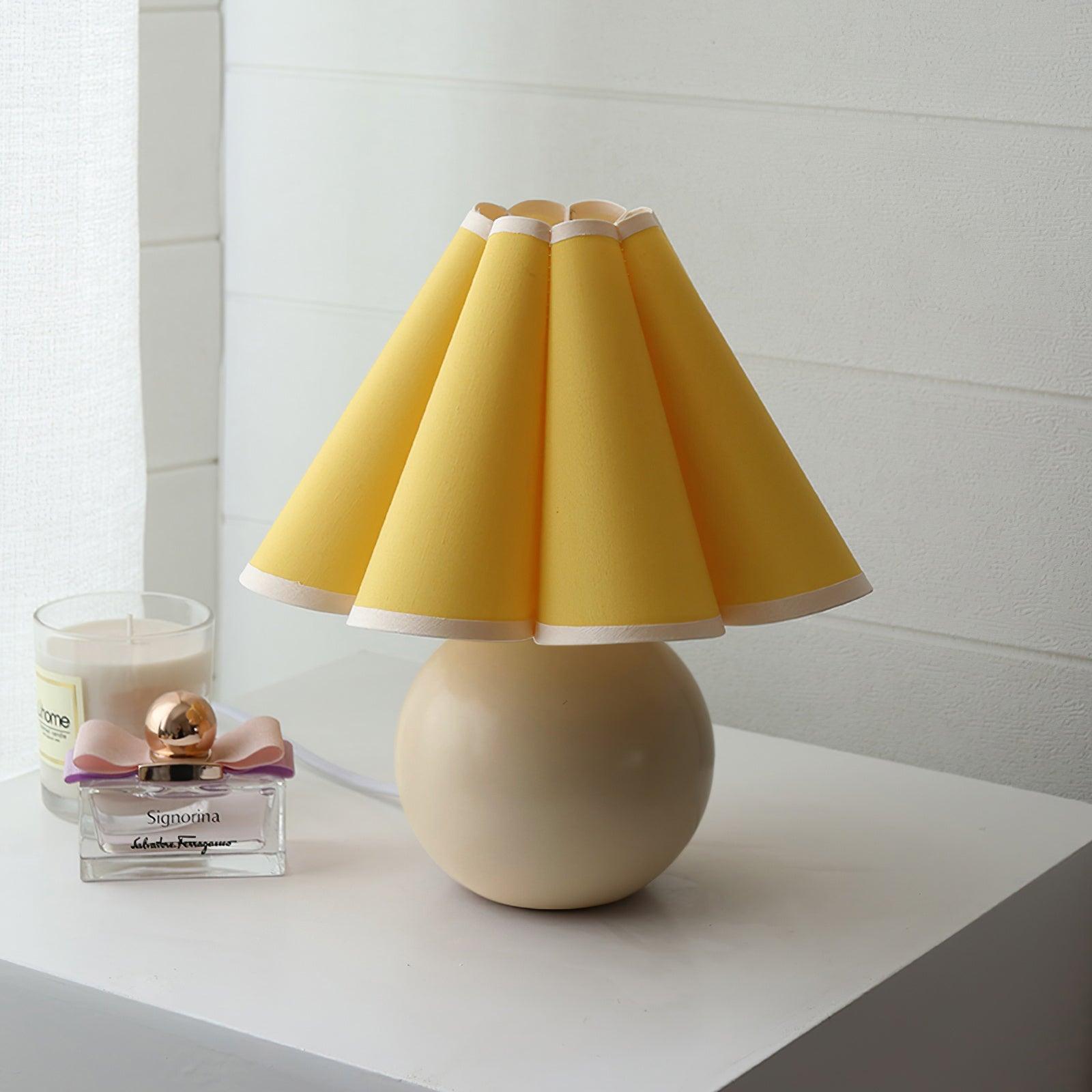 Vintage Ceramic Mushroom Table Lamp with Elegant Knife Pleat Linen Shade