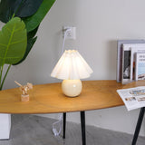 Vintage Ceramic Mushroom Table Lamp with Elegant Knife Pleat Linen Shade