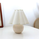 Vintage Ceramic Mushroom Table Lamp with Elegant Knife Pleat Linen Shade