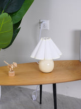 Vintage Ceramic Mushroom Table Lamp with Elegant Knife Pleat Linen Shade