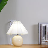 Vintage Ceramic Mushroom Table Lamp with Elegant Knife Pleat Linen Shade