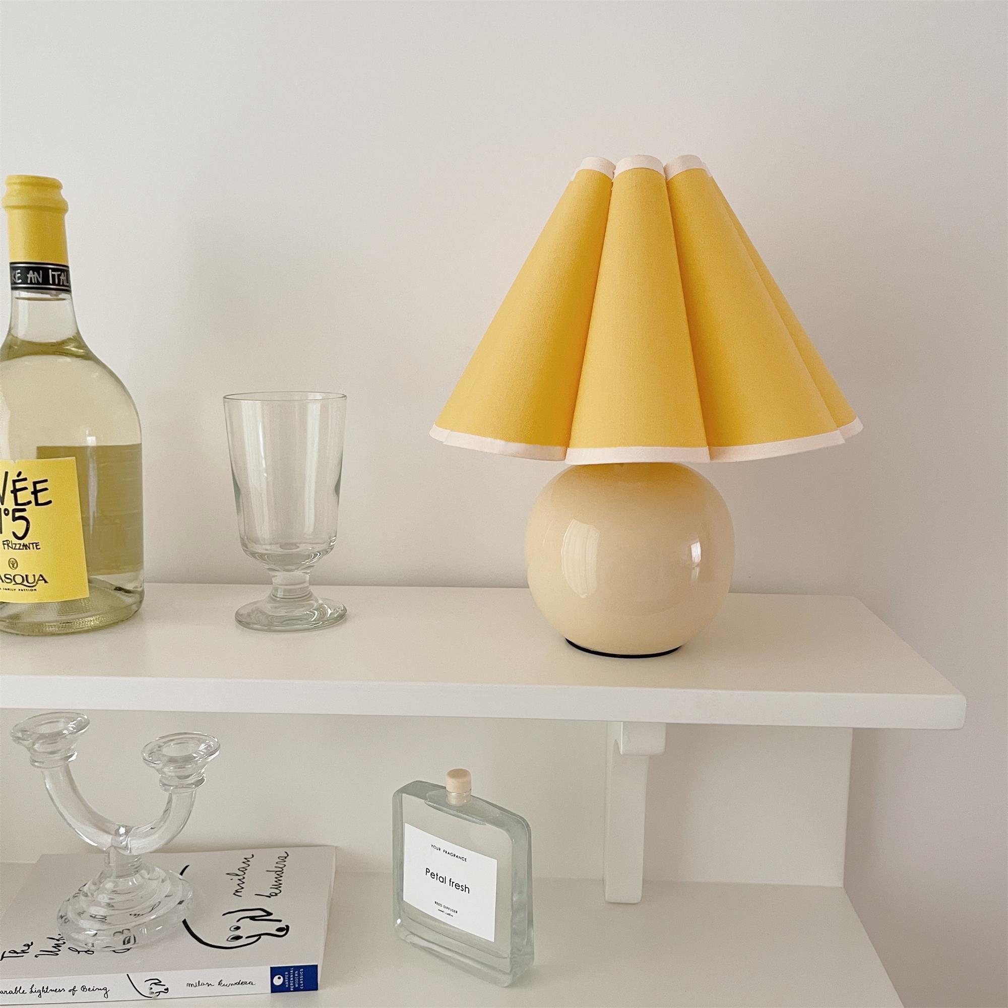 Vintage Ceramic Mushroom Table Lamp with Elegant Knife Pleat Linen Shade