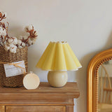 Vintage Ceramic Mushroom Table Lamp with Elegant Knife Pleat Linen Shade