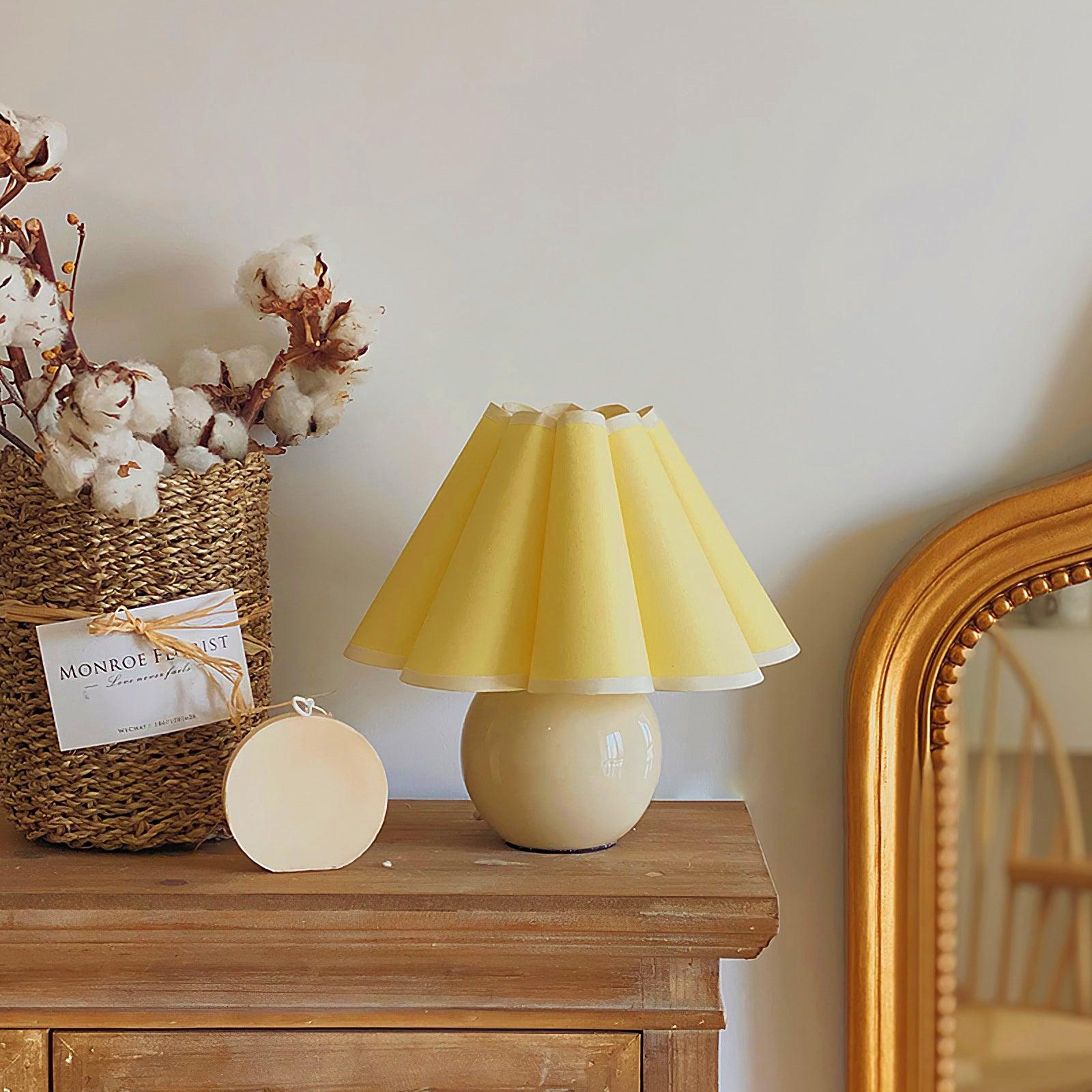 Vintage Ceramic Mushroom Table Lamp with Elegant Knife Pleat Linen Shade