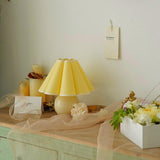 Vintage Ceramic Mushroom Table Lamp with Elegant Knife Pleat Linen Shade