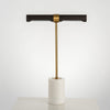 Elegant Gold Metal and Brown Leather Nightstand Table Lamp with White Marble Base