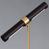 Elegant Gold Metal and Brown Leather Nightstand Table Lamp with White Marble Base