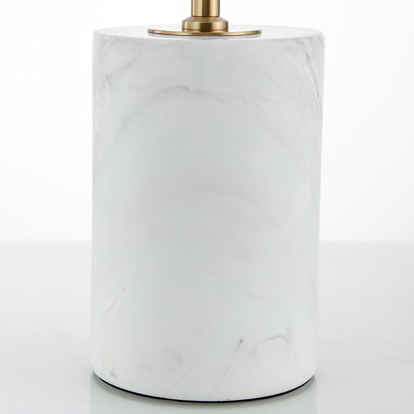 Elegant Gold Metal and Brown Leather Nightstand Table Lamp with White Marble Base