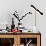 Elegant Gold Metal and Brown Leather Nightstand Table Lamp with White Marble Base