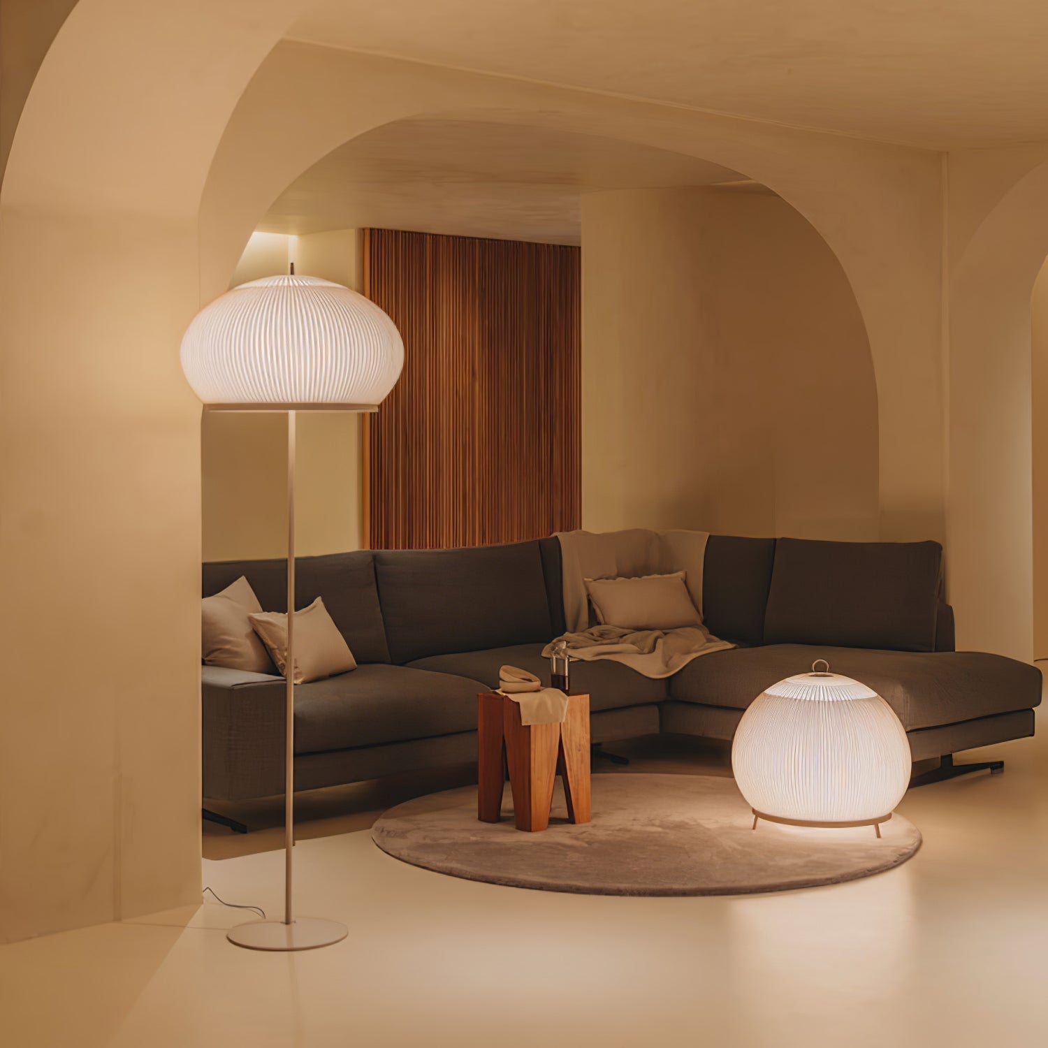 Modern Lantern Knit Floor Lamp with Dimmable LED Geometric Fabric Shades and Three Color Temperatures