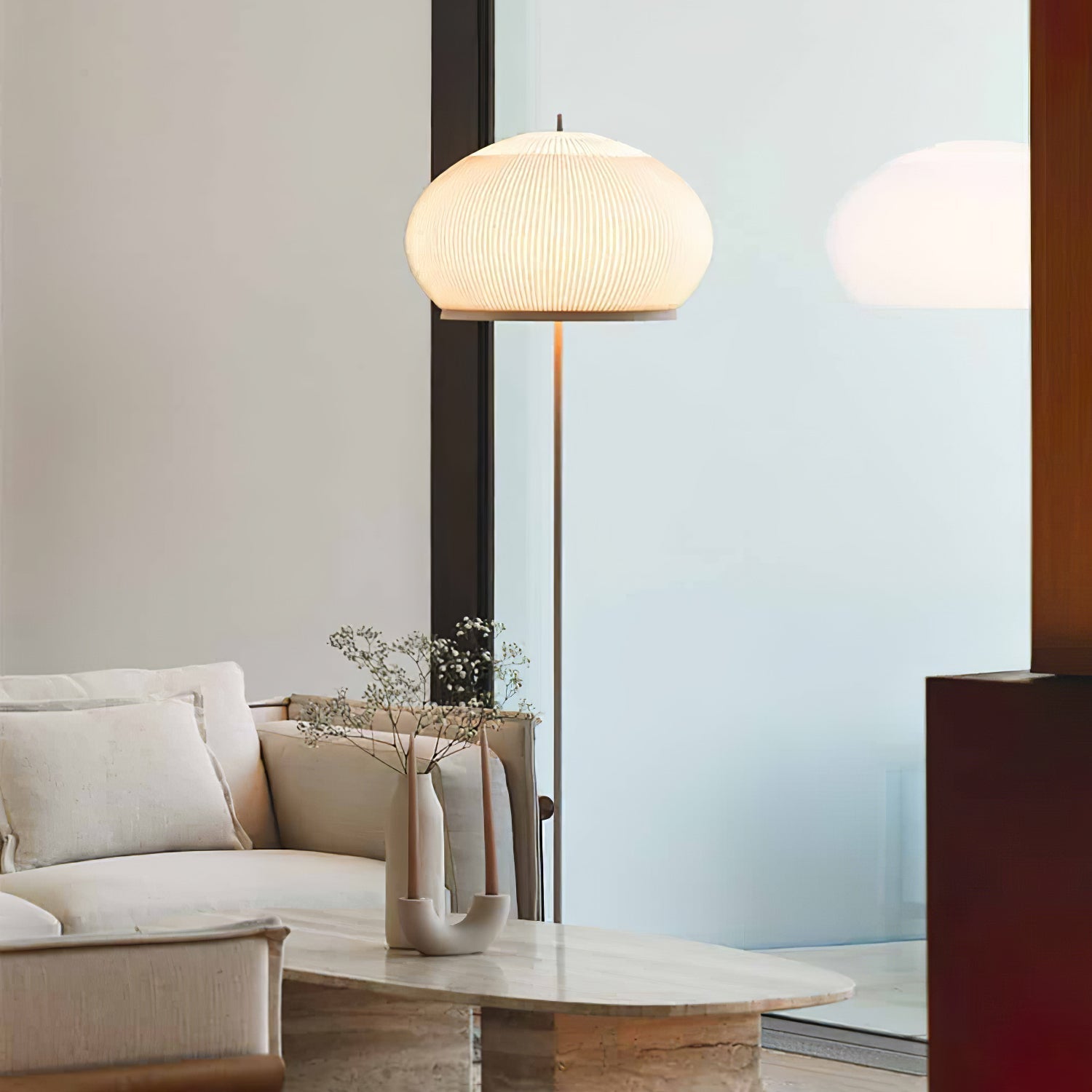 Modern Lantern Knit Floor Lamp with Dimmable LED Geometric Fabric Shades and Three Color Temperatures