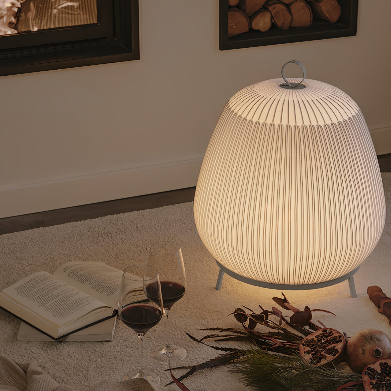 Modern Lantern Knit LED Table Lamp with Fabric Shade and Stepless Dimming