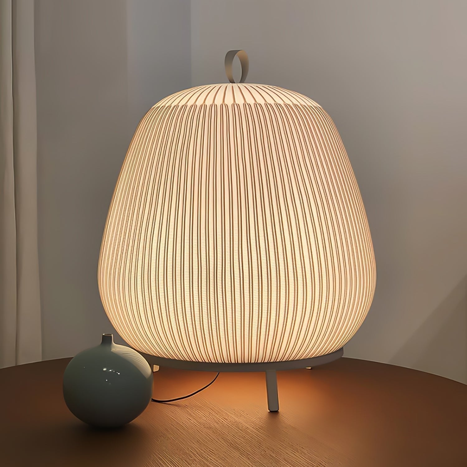 Modern Lantern Knit LED Table Lamp with Fabric Shade and Stepless Dimming
