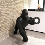 Modern Kong Figurative Monkey Floor Lamp with Adjustable Arm and Matte Black Finish