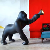 Modern Kong Figurative Monkey Floor Lamp with Adjustable Arm and Matte Black Finish