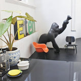 Modern Kong Figurative Monkey Floor Lamp with Adjustable Arm and Matte Black Finish