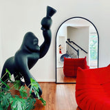 Modern Kong Figurative Monkey Floor Lamp with Adjustable Arm and Matte Black Finish