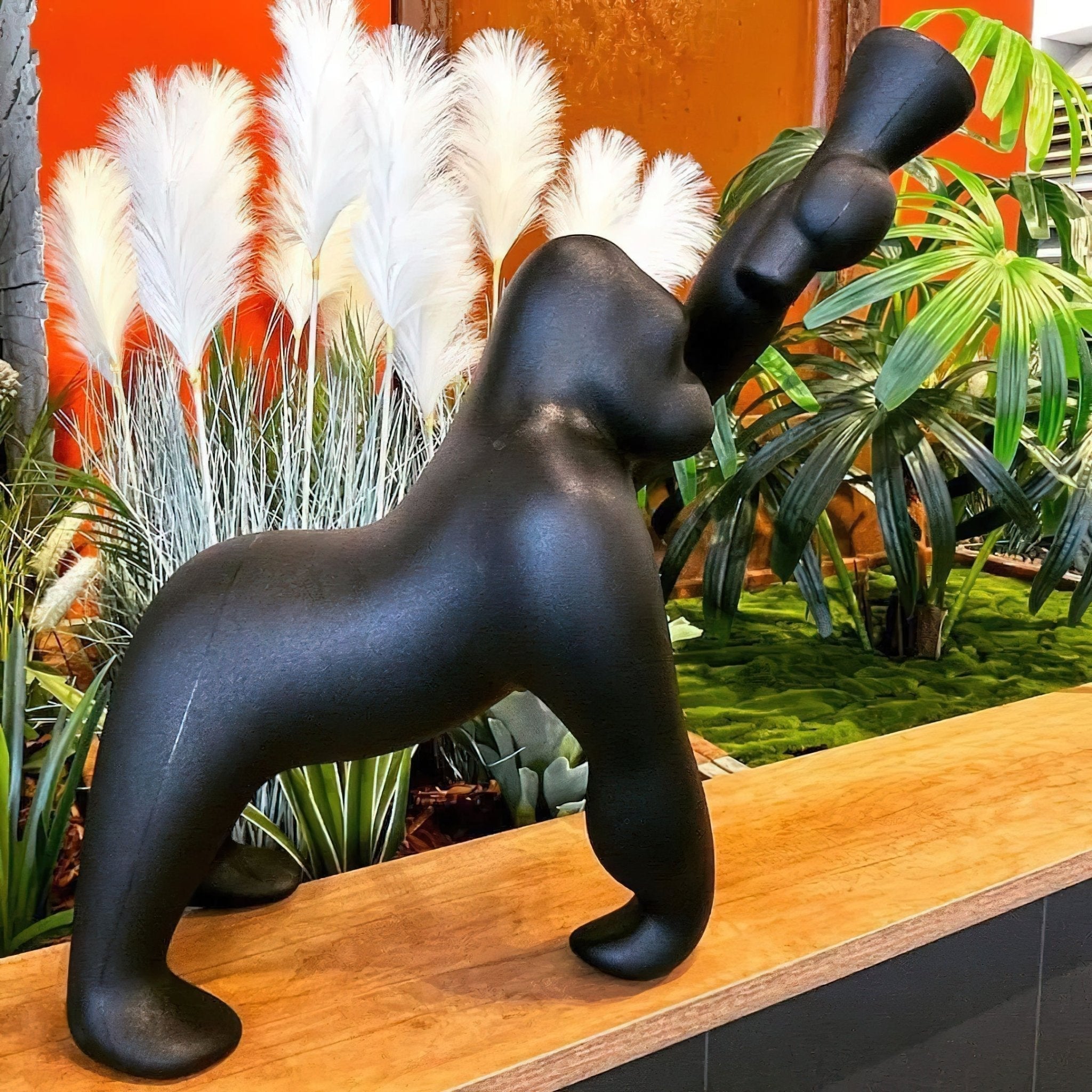 Modern Kong Figurative Monkey Floor Lamp with Adjustable Arm and Matte Black Finish