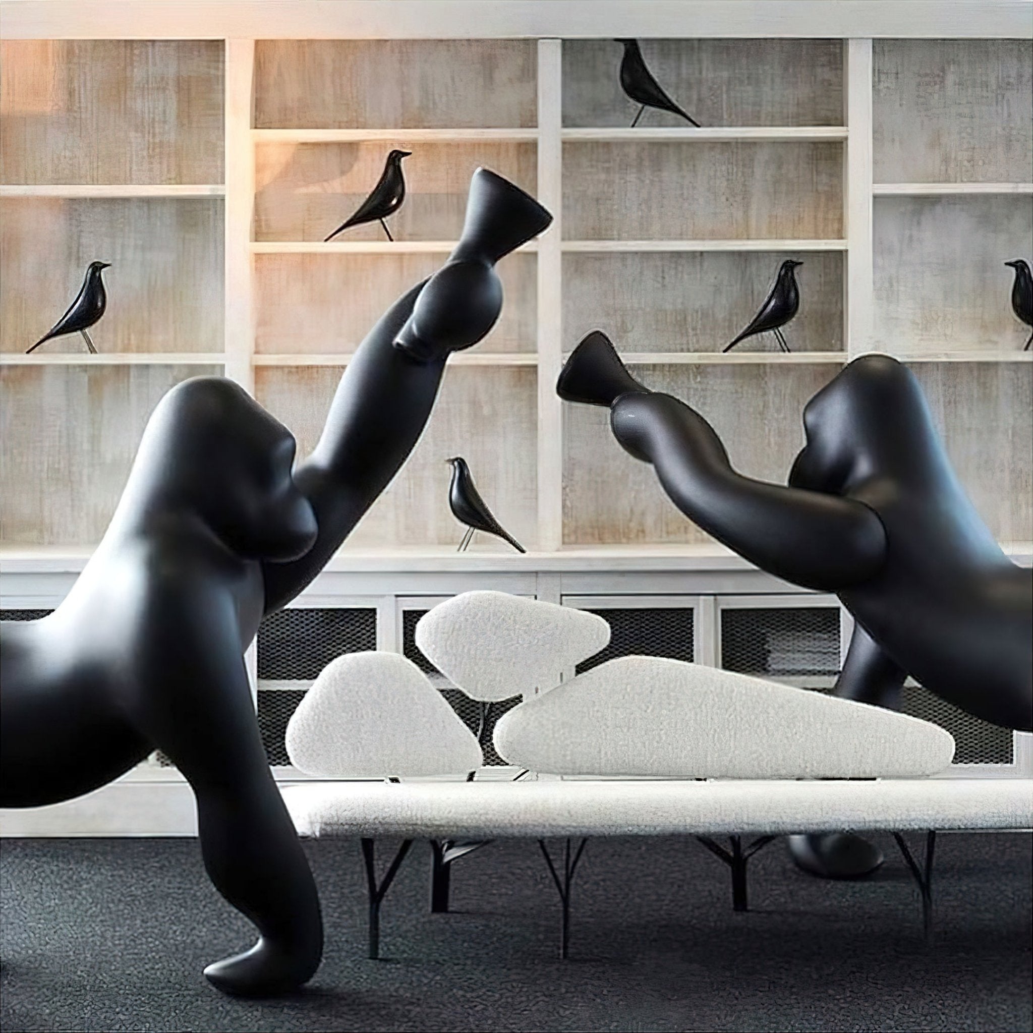 Modern Kong Figurative Monkey Floor Lamp with Adjustable Arm and Matte Black Finish