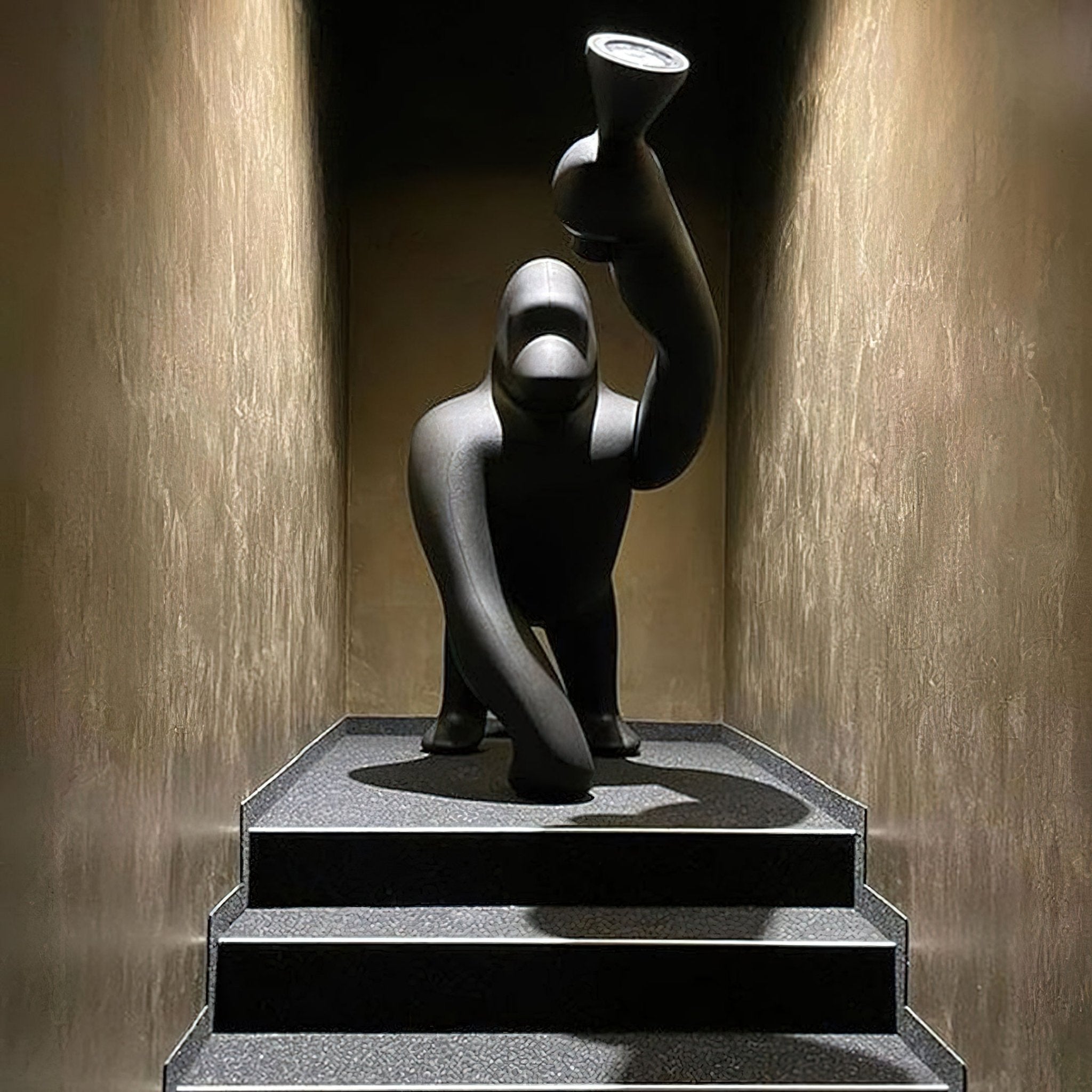 Modern Kong Figurative Monkey Floor Lamp with Adjustable Arm and Matte Black Finish