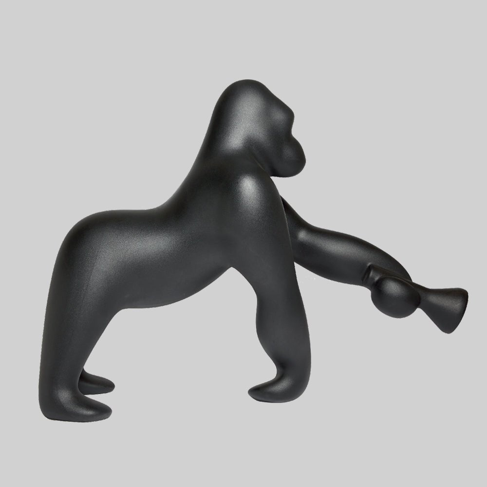 Modern Kong Figurative Monkey Floor Lamp with Adjustable Arm and Matte Black Finish
