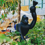 Modern Kong Figurative Monkey Floor Lamp with Adjustable Arm and Matte Black Finish