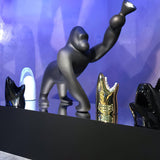 Modern Kong Figurative Monkey Floor Lamp with Adjustable Arm and Matte Black Finish