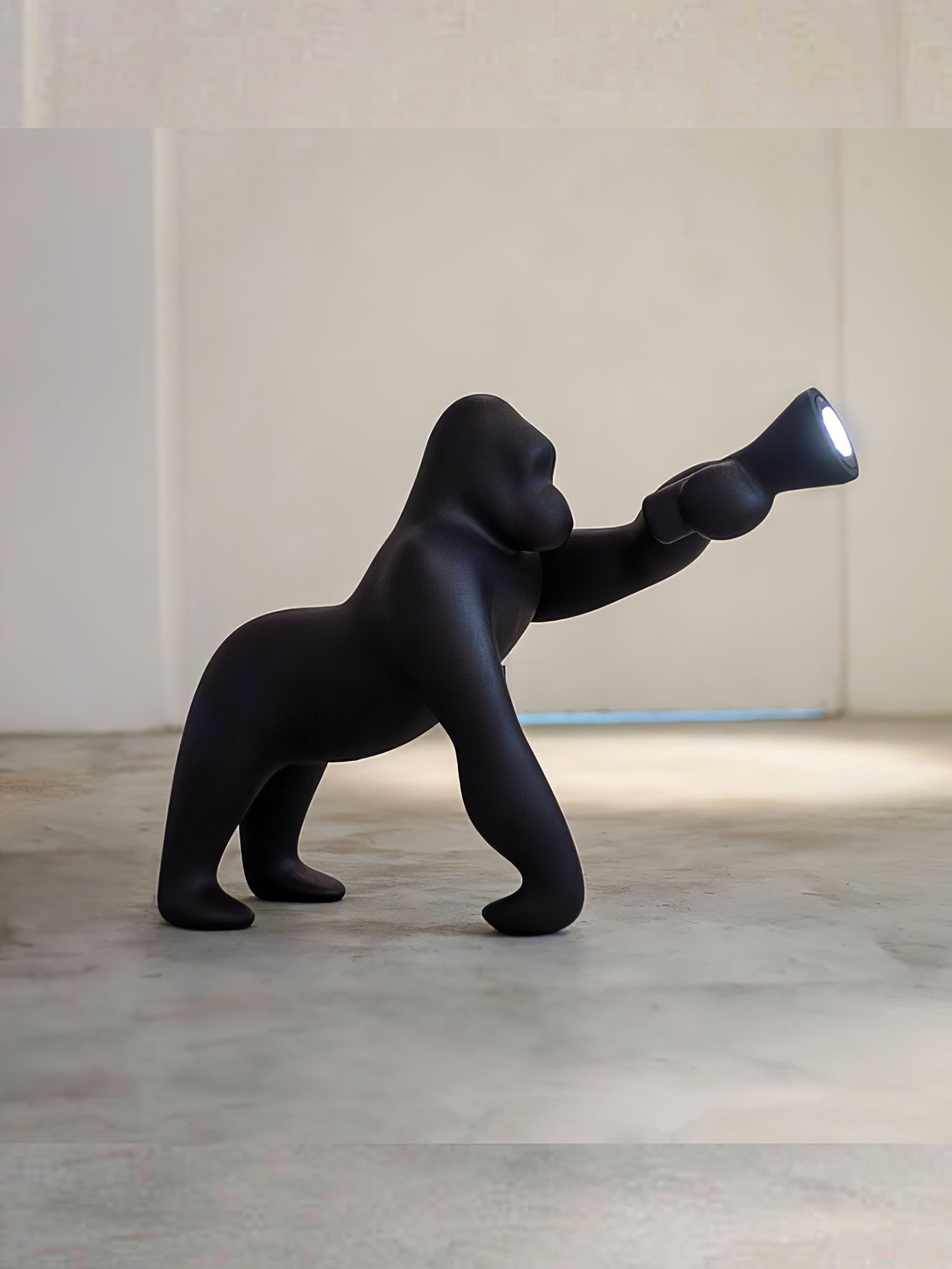Modern Kong Figurative Monkey Floor Lamp with Adjustable Arm and Matte Black Finish