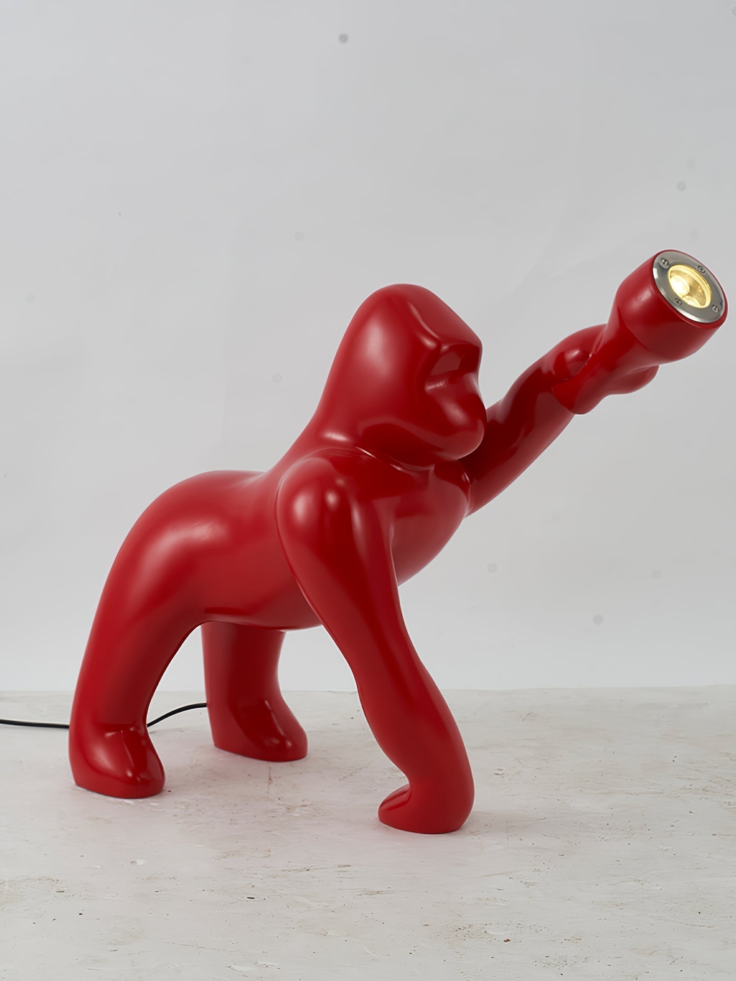 Modern Kong Figurative Monkey Floor Lamp with Adjustable Arm and Matte Black Finish