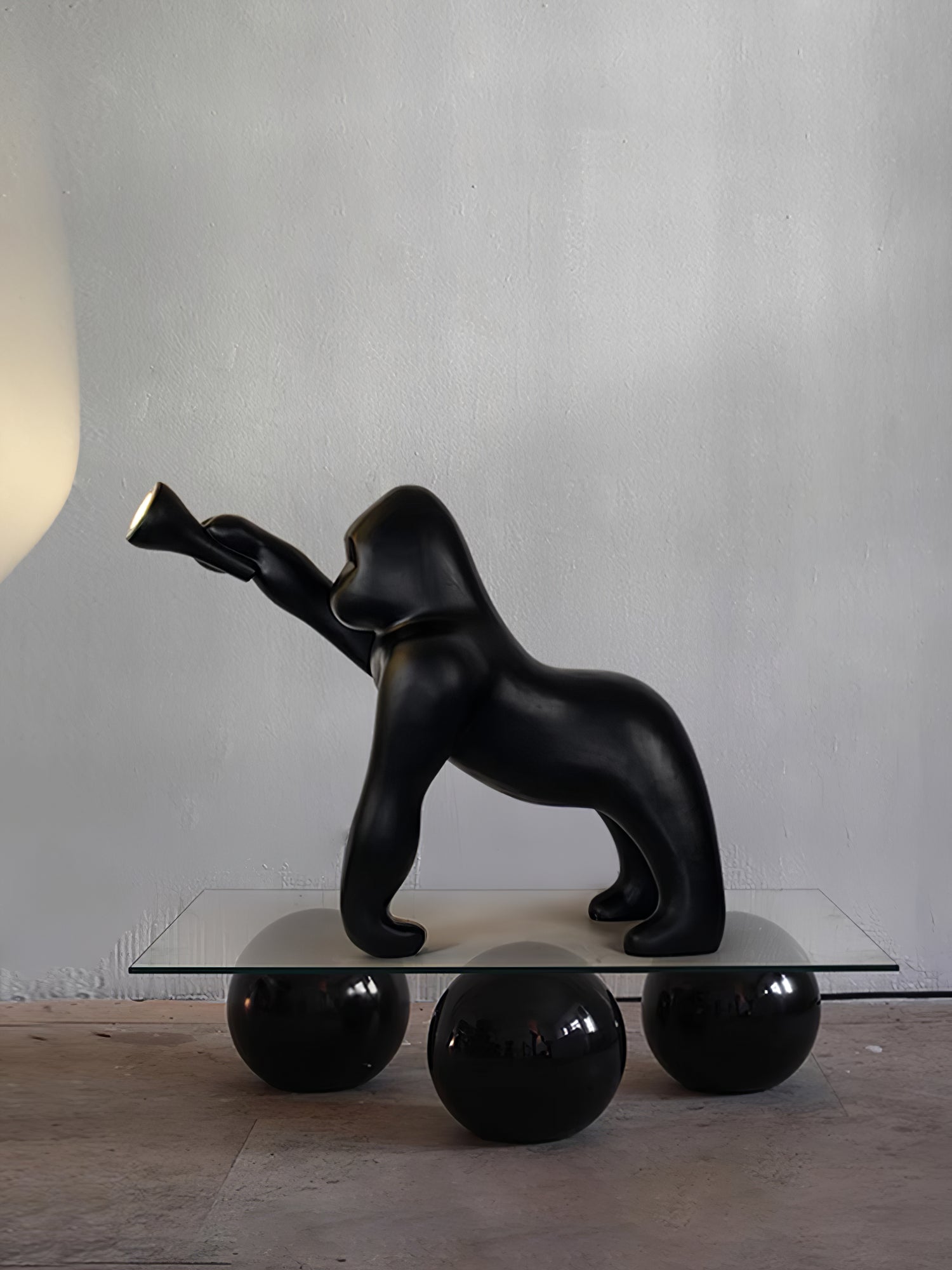 Modern Kong Figurative Monkey Floor Lamp with Adjustable Arm and Matte Black Finish