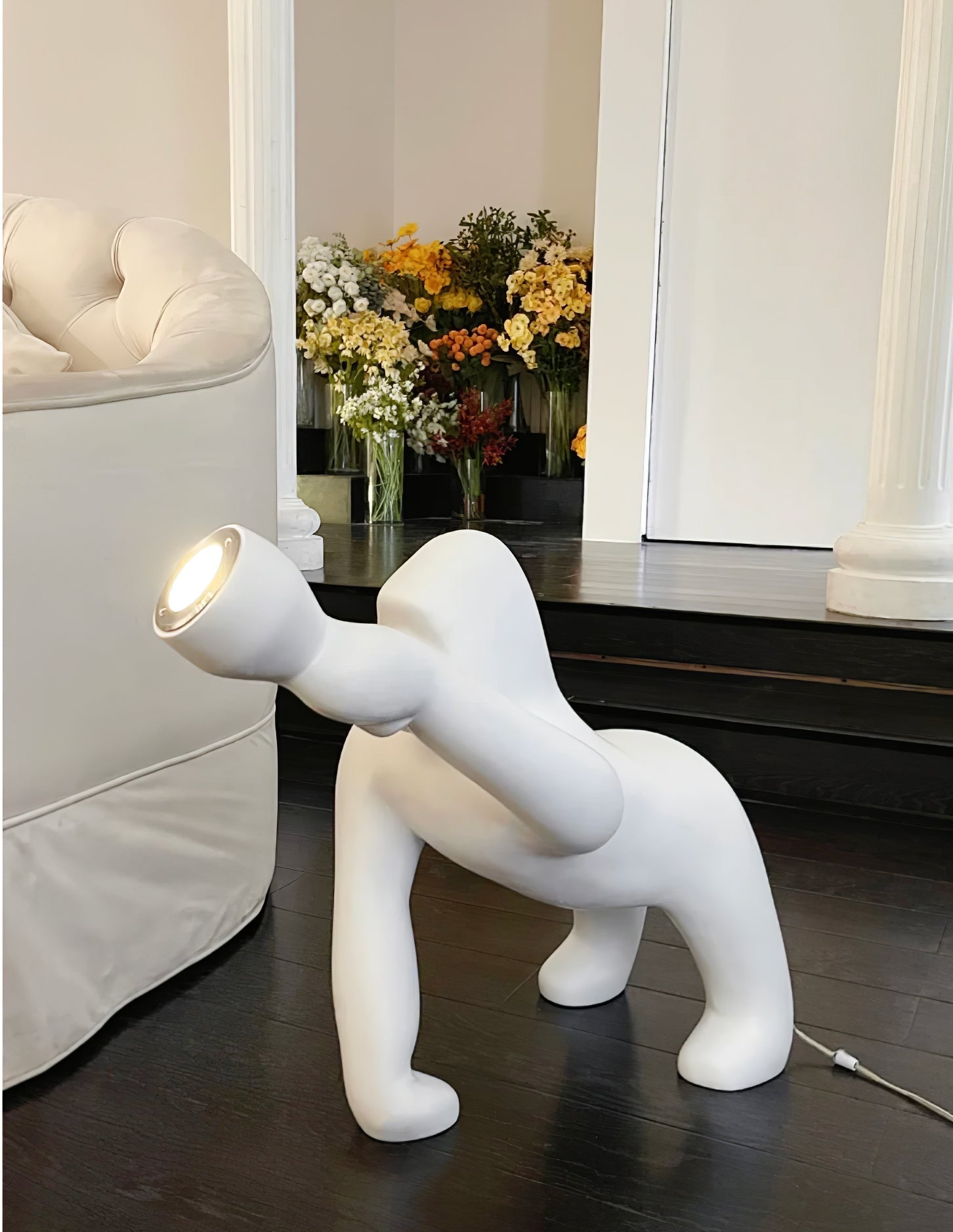 Modern Kong Figurative Monkey Floor Lamp with Adjustable Arm and Matte Black Finish