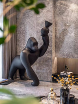Modern Kong Figurative Monkey Floor Lamp with Adjustable Arm and Matte Black Finish