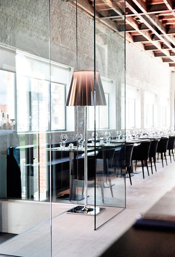 Modern Chrome Prism Floor Lamp with Acrylic Diffuser and Polished Finish