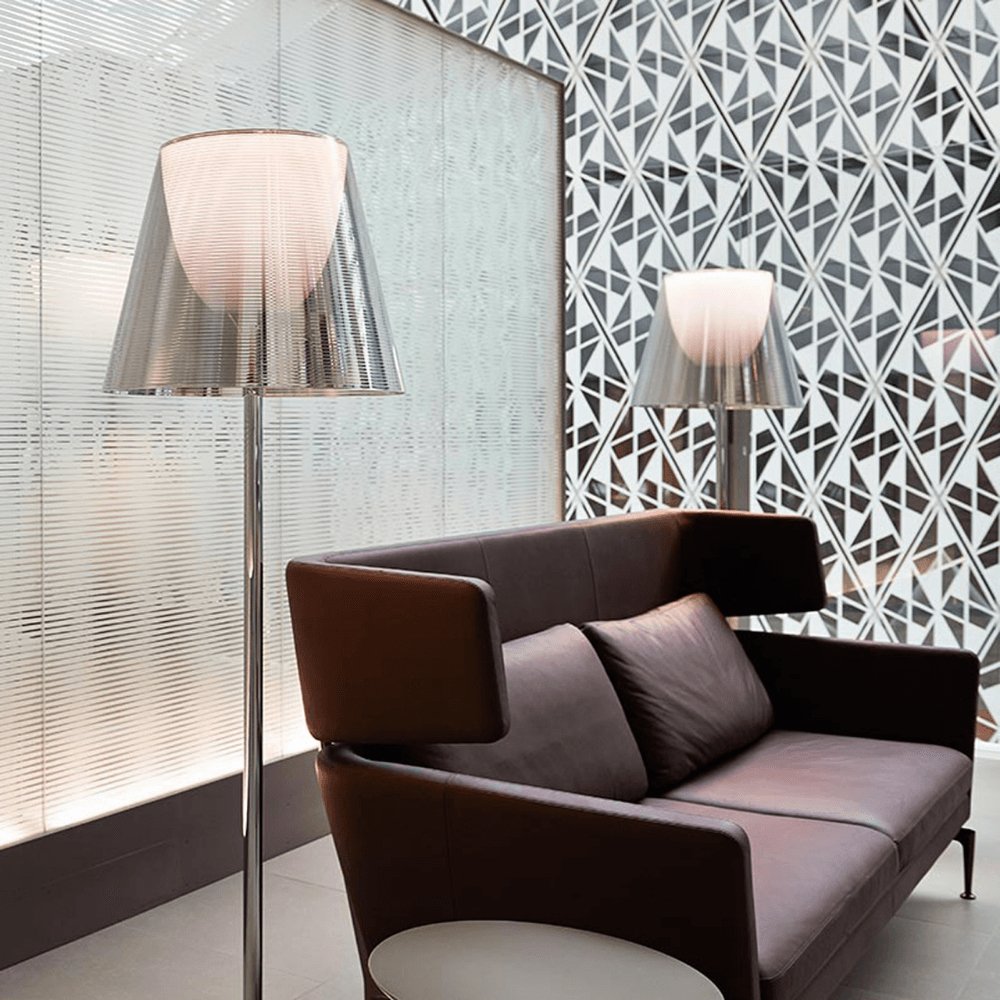 Modern Chrome Prism Floor Lamp with Acrylic Diffuser and Polished Finish