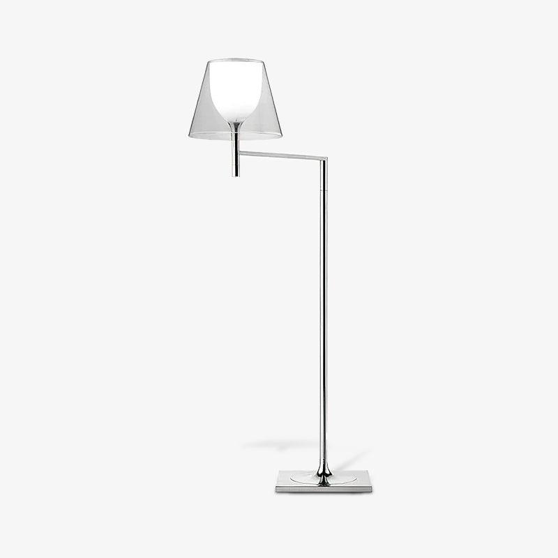 Modern Chrome Prism Geometric Floor Lamp with Adjustable Arm and Glass Shade