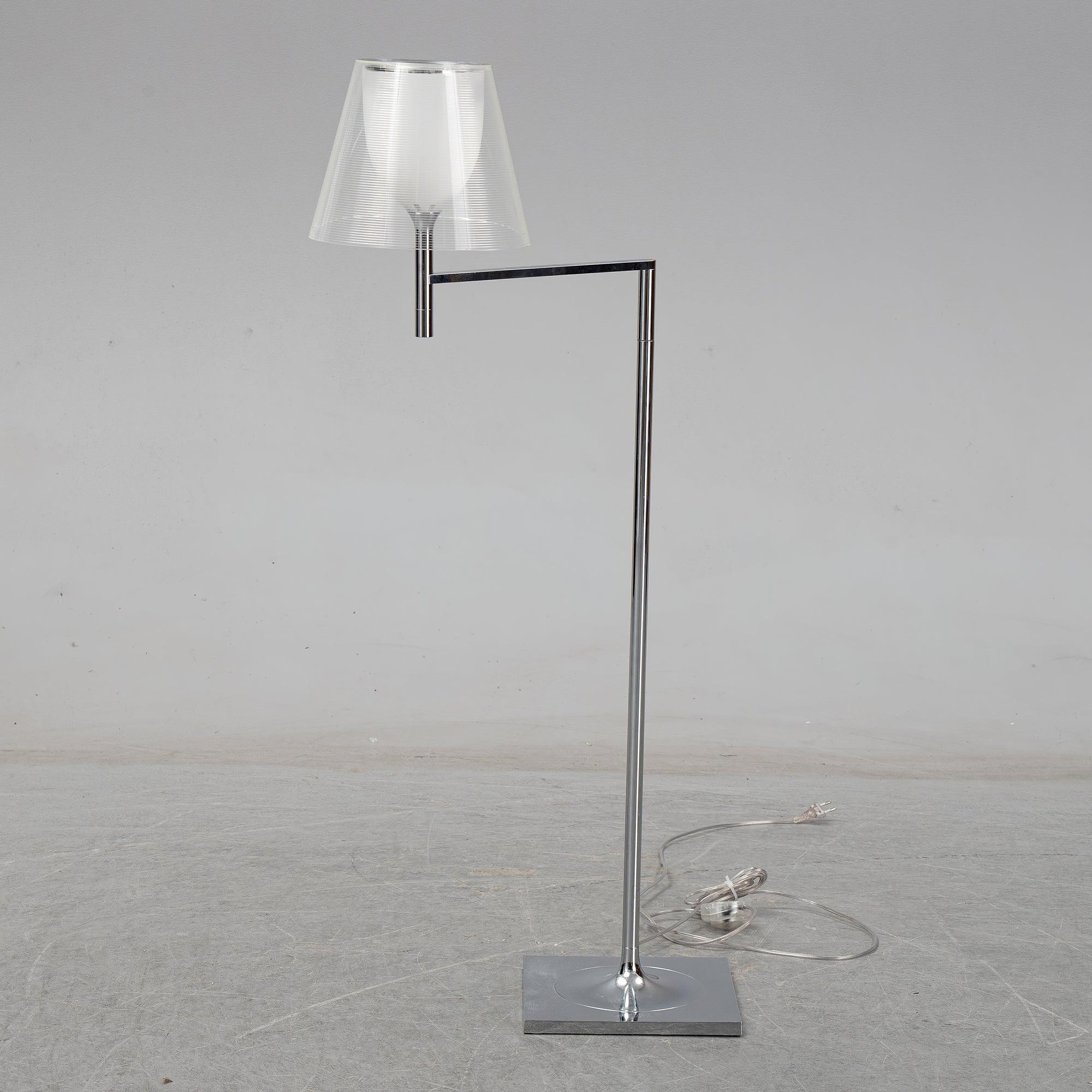 Modern Chrome Prism Geometric Floor Lamp with Adjustable Arm and Glass Shade