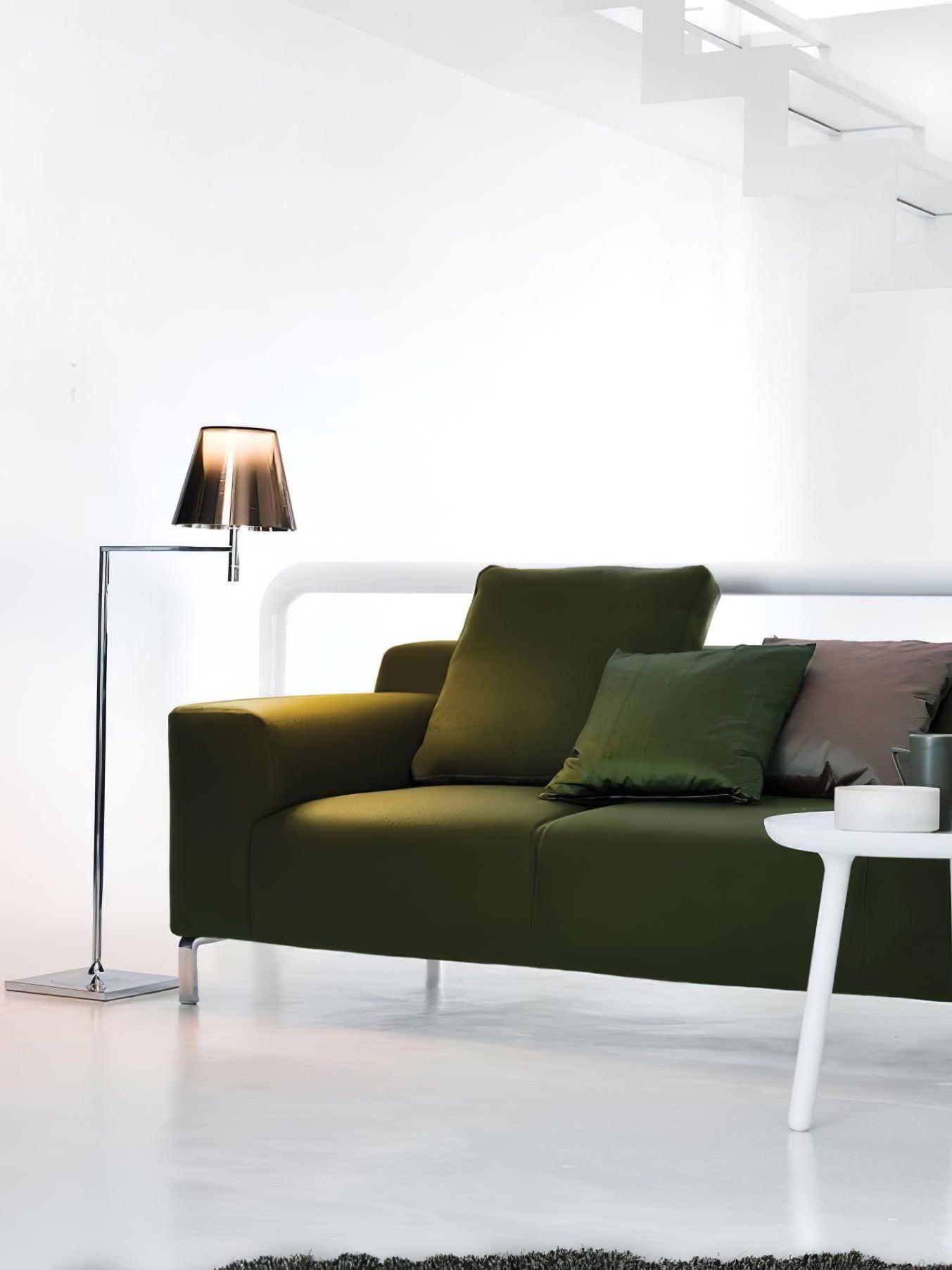 Modern Chrome Prism Geometric Floor Lamp with Adjustable Arm and Glass Shade