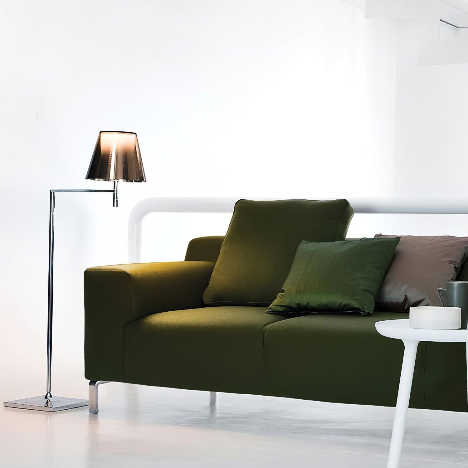 Modern Chrome Prism Geometric Floor Lamp with Adjustable Arm and Glass Shade