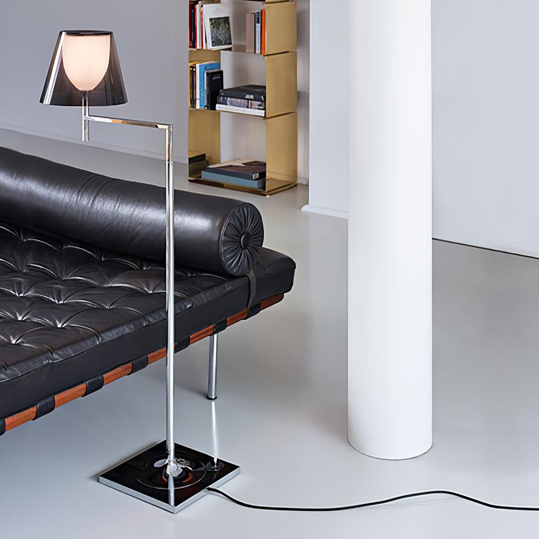 Modern Chrome Prism Geometric Floor Lamp with Adjustable Arm and Glass Shade