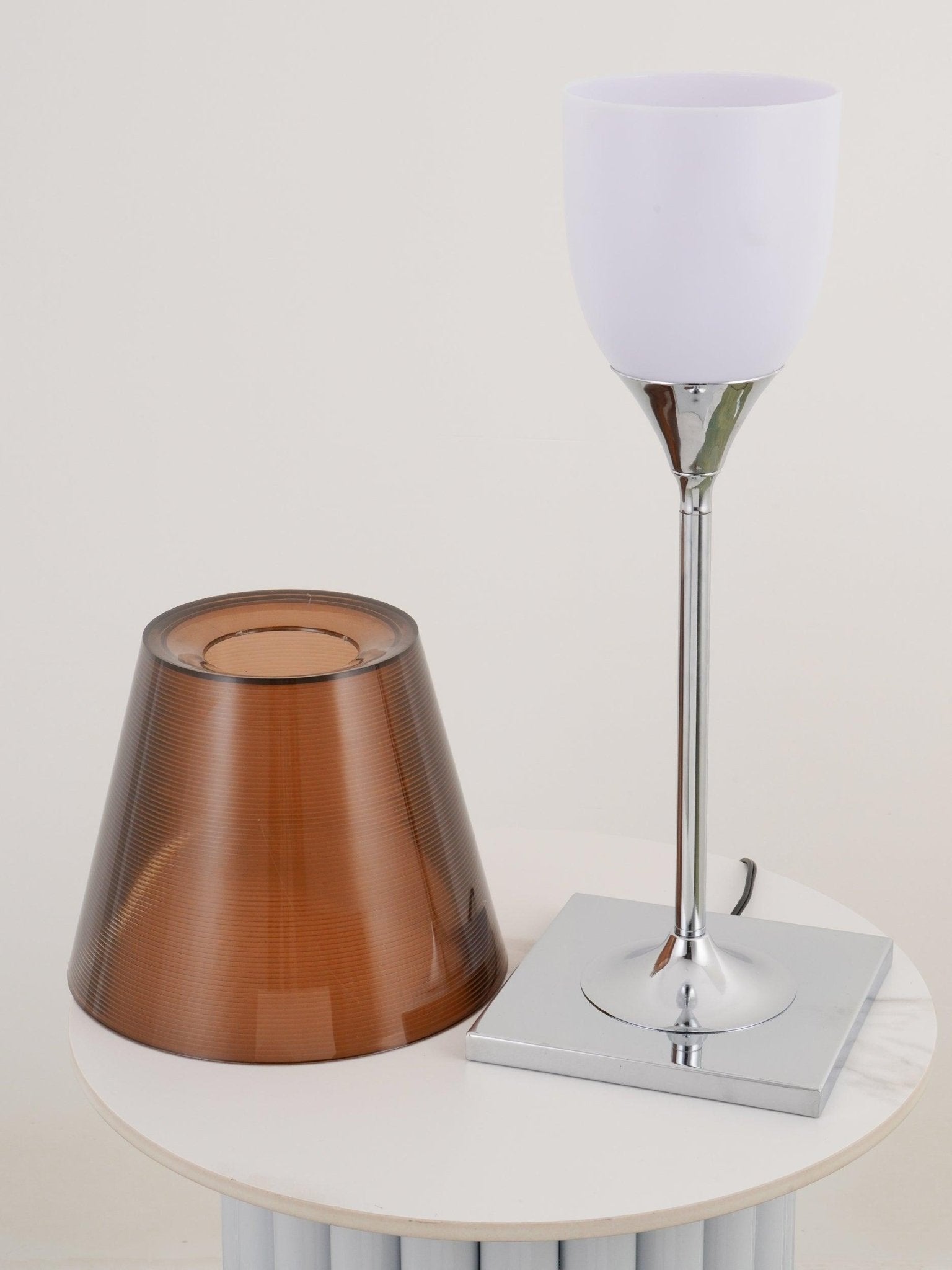 Modern Chrome Prism Table Lamp with Dual Diffuser and Polished Aluminum Base