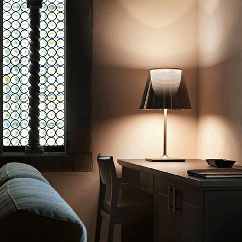 Modern Chrome Prism Table Lamp with Dual Diffuser and Polished Aluminum Base