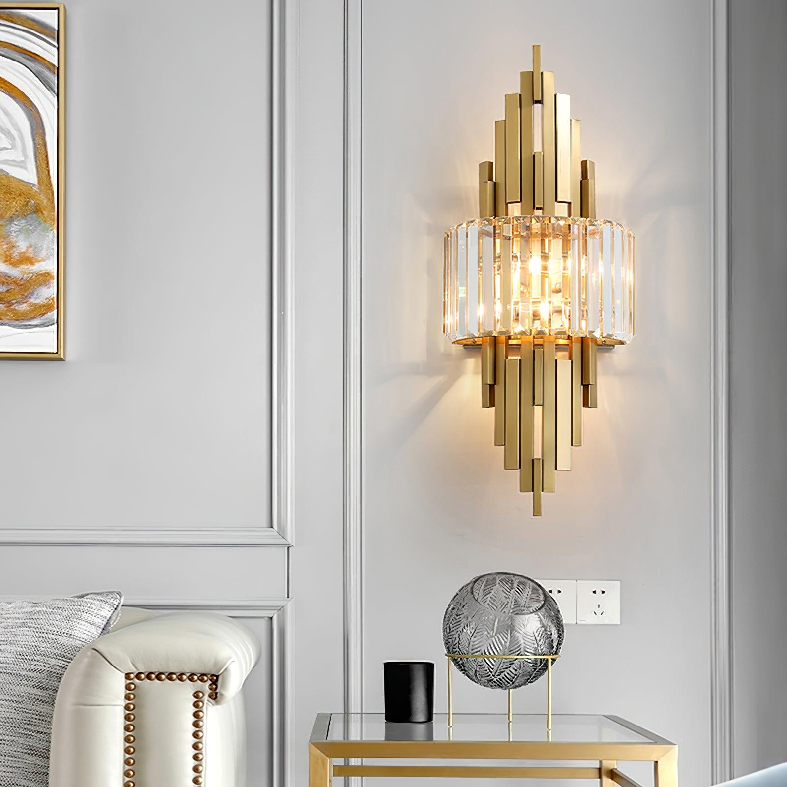 Modern Geometric Crystal Wall Sconce Gold Stainless Steel Luxury Bracket Lamp