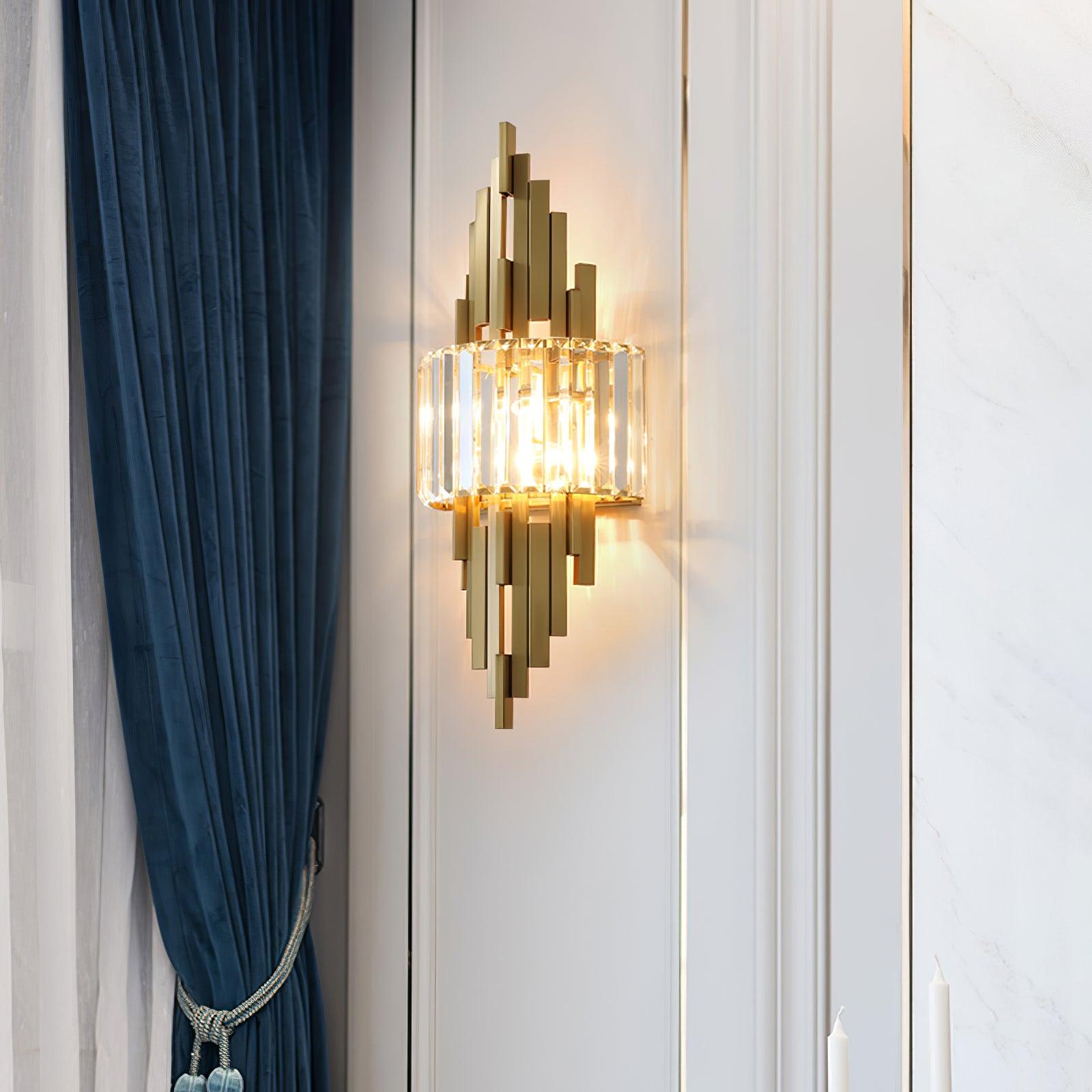 Modern Geometric Crystal Wall Sconce Gold Stainless Steel Luxury Bracket Lamp