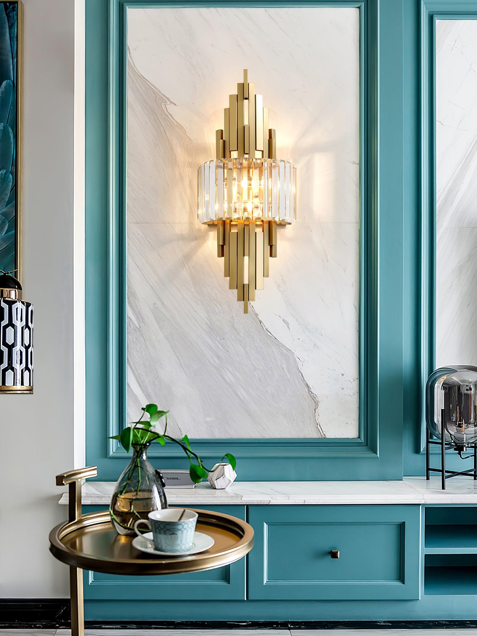Modern Geometric Crystal Wall Sconce Gold Stainless Steel Luxury Bracket Lamp