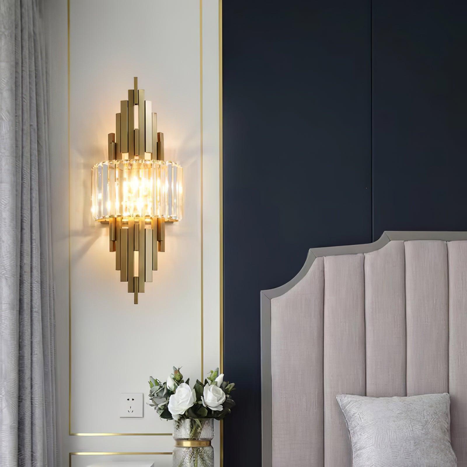 Modern Geometric Crystal Wall Sconce Gold Stainless Steel Luxury Bracket Lamp