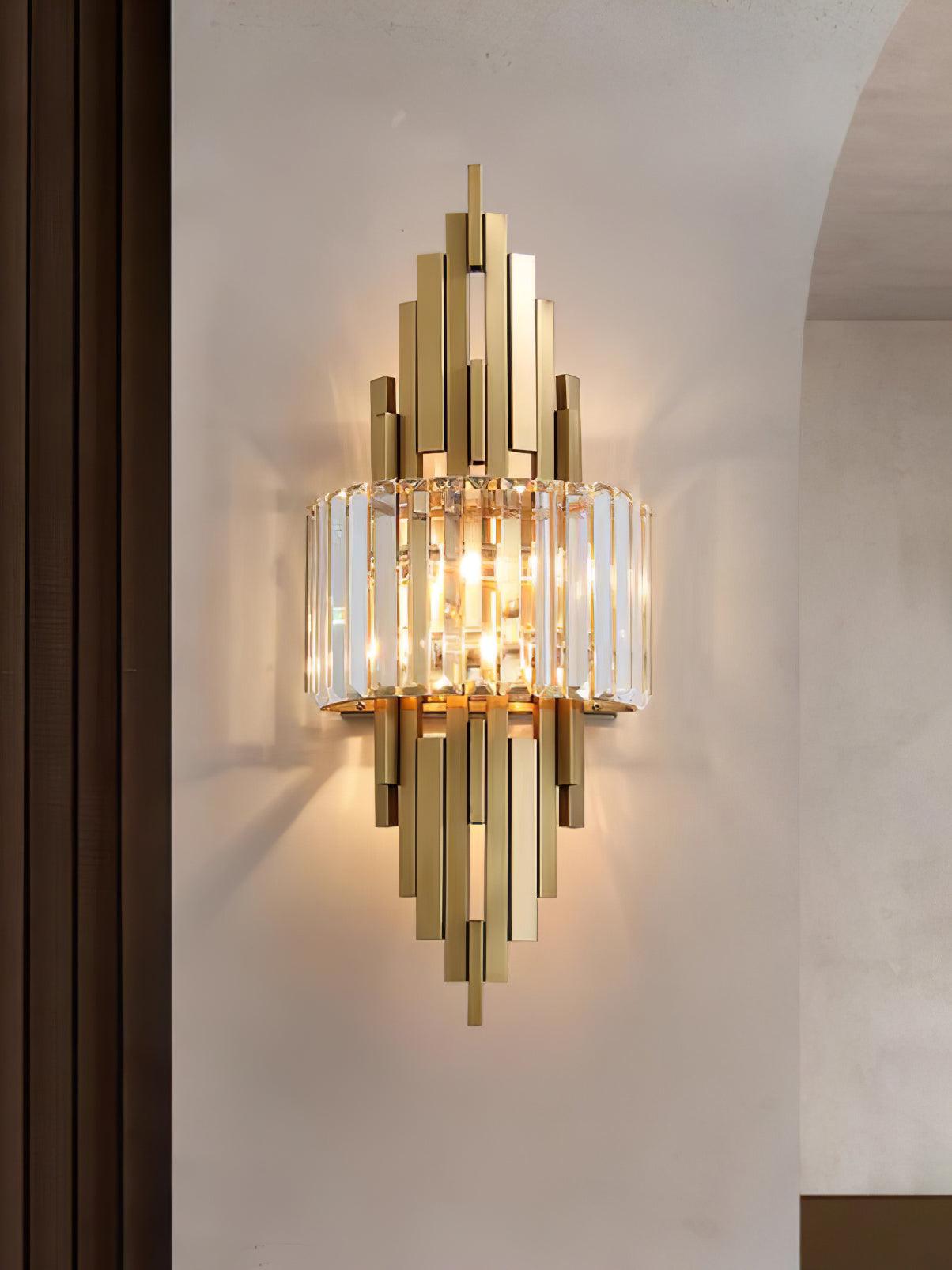 Modern Geometric Crystal Wall Sconce Gold Stainless Steel Luxury Bracket Lamp