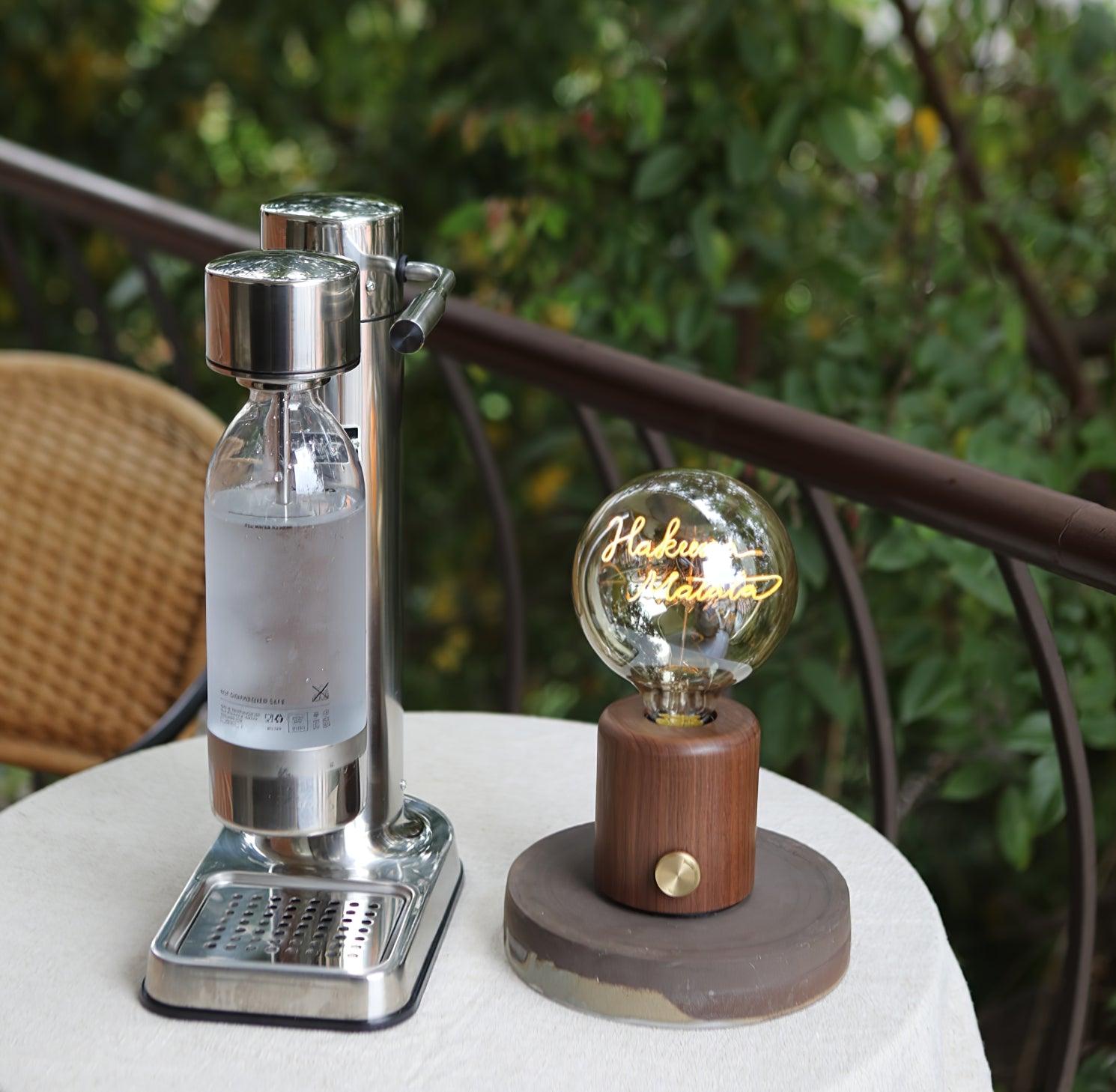 Modern Walnut Marble LED Accent Lamp with Glass Shade and Built-in Battery