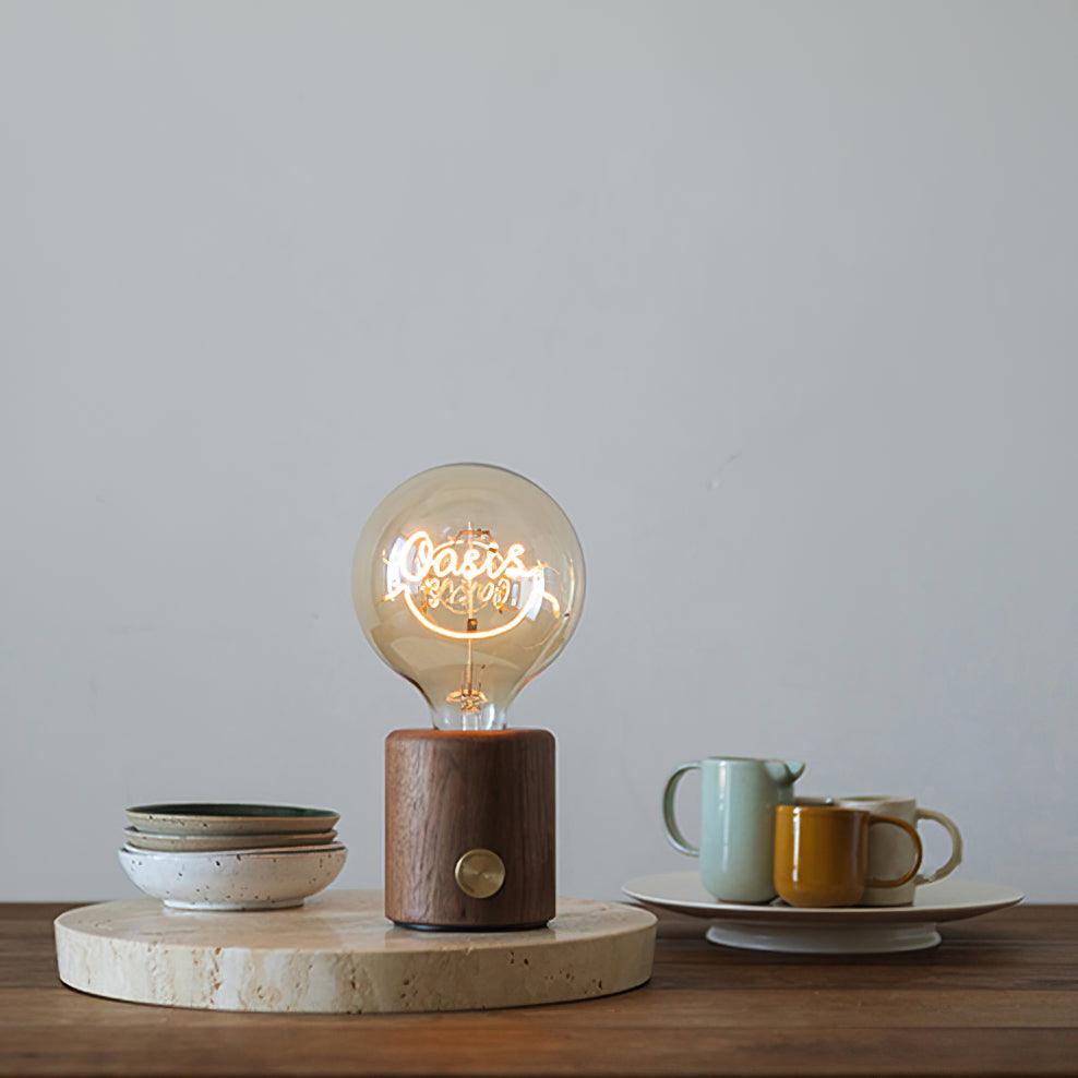 Modern Walnut Marble LED Accent Lamp with Glass Shade and Built-in Battery