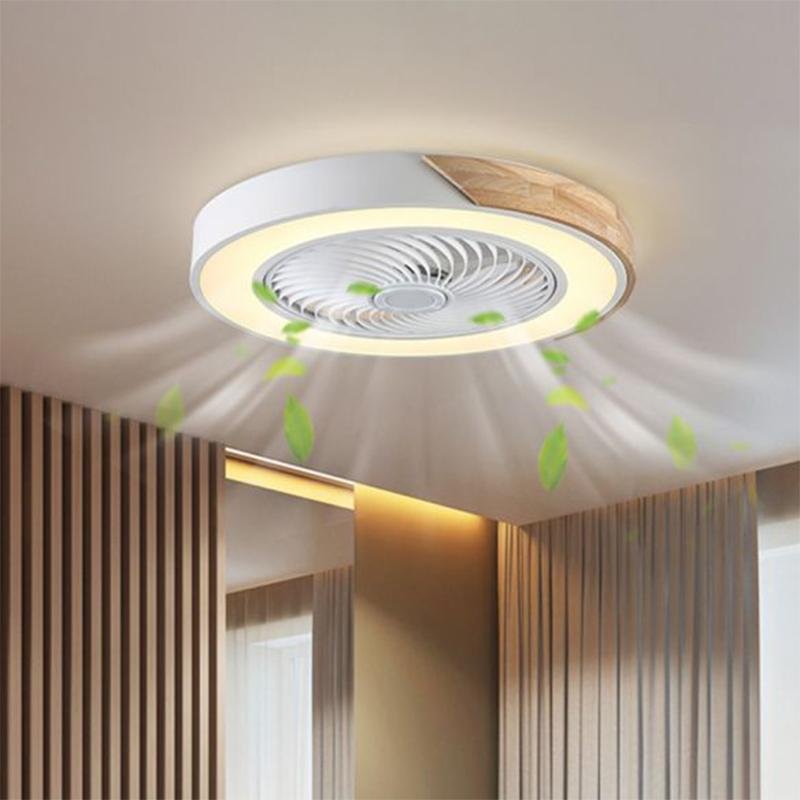 21 Inch Low Profile Bladeless Ceiling Fan with Integrated LED Light Flush Mount in Yellow and White